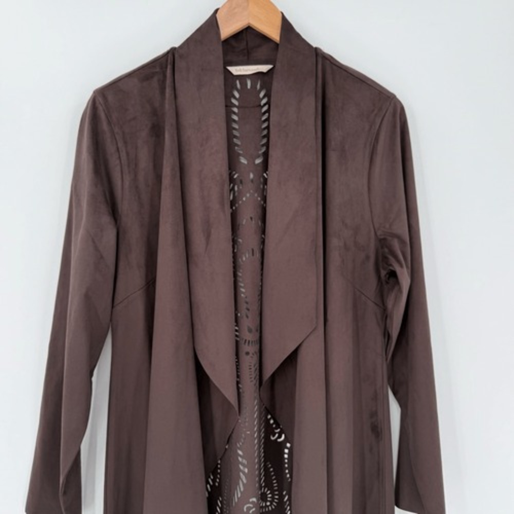 Soft Surroundings Robin Faux-Suede Jacket Burnt Hickory Brown Laser-Cut Large - Picture 2 of 9